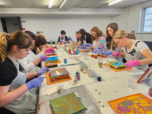 A focused class, mindfully creating some beautiful artwork
