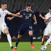 Kenny McLean holds off Slovakia's Jan Gregurs during Scotland's 1-0 win at Hampden in October. Picture: SNS