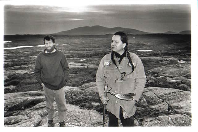 Chief Sulian Stone Eagle Herney at Roineabhal, Harris, with writer and campaigner Alastair McIntosh. PIC: Murdo MacLeod.