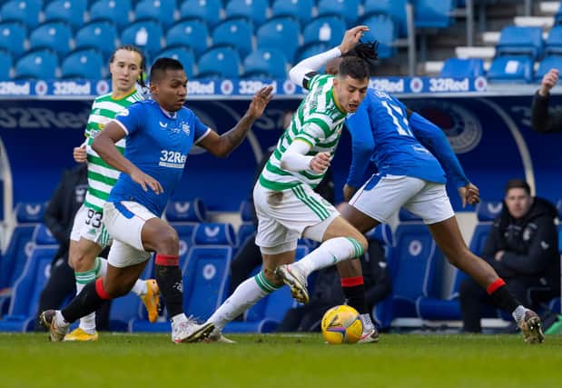 Celtic's Nir Bitton (right), holds off Rangers' Alfredo Morelos during he derby defeat for Neil Lennon's men last Saturday. Peter Grant says it is that outcome, rather than the specifics of the club's Dubai winter training camp, that have clouded judgements for many over the  legitimacy of the trip. (Photo by Alan Harvey / SNS Group)