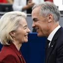 Canada's Prime Minister, Mark Carney, greets European Commission President Ursula von der Leyen after delivering a speech  at the European Parliament in Strasbourg yesterday (Picture: Jean-Christophe Verhaegen/ AFP via Getty Images)