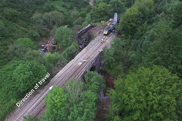 The aftermath of the Carmonth train derailment.