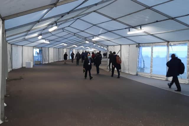 A walkway between venues at the SEC where COP26 is being held. Picture: The Scotsman
