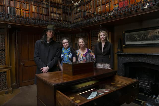 Hilary Mantel flanked by Young Walter Scott Award winners Atlas Weyland Eden, Ide Crawford and Madeleine Friedlein