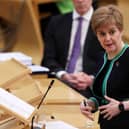 First Minister Nicola Sturgeon at First Minister's Questions at the Scottish Parliament in Edinburgh.