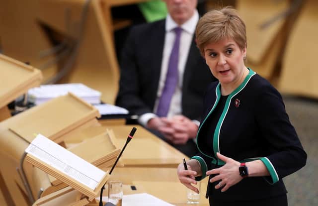 First Minister Nicola Sturgeon at First Minister's Questions at the Scottish Parliament in Edinburgh.