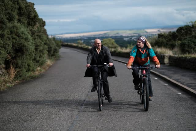 Active travel minister Patrick Harvie with active travel ambassador Lee Craigie