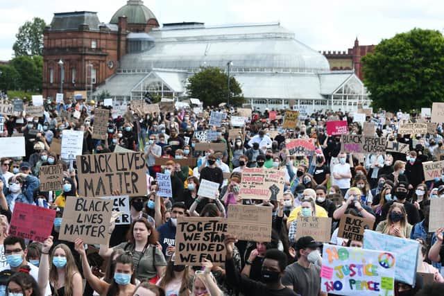 Anti-racism protesters gather at a Black Lives Matter in Glasgow Green last week. Picture: John Devlin