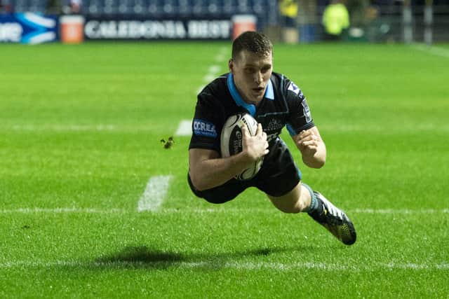 Mark Bennett scores a try for Glasgow Warriors against Edinburgh at Murrayfield in 2015. Picture: Gary Hutchison/SNS