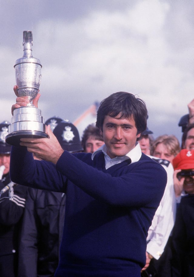 Seve Ballesteros holds aloft the Claret Jug. He won the Open three times. Picture: Steve Powell/Allsport