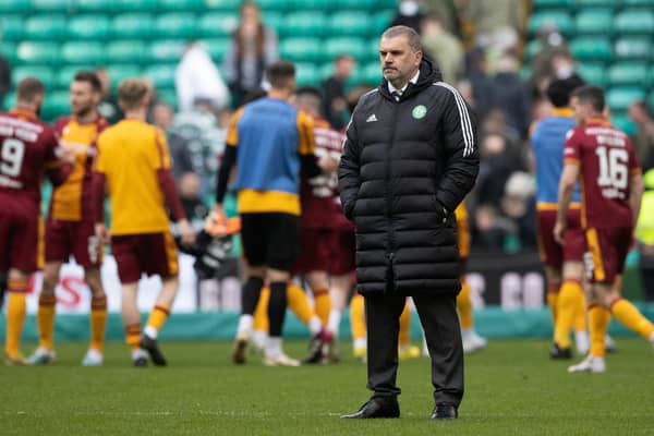 Celtic manager Ange Postecoglou looks deep in thought after the 1-1 draw with Motherwell. (Photo by Craig Williamson / SNS Group)