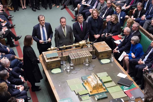 Christopher Pincher, Conservative MP for Tamworth, (second from right) alongside fellow Tories MP Julian Smith (far left), as well as Labour MPs Jeff Smith and Jessica Morden, in the House of Commons. Picture: Jessica Taylor/AFP/Getty Images