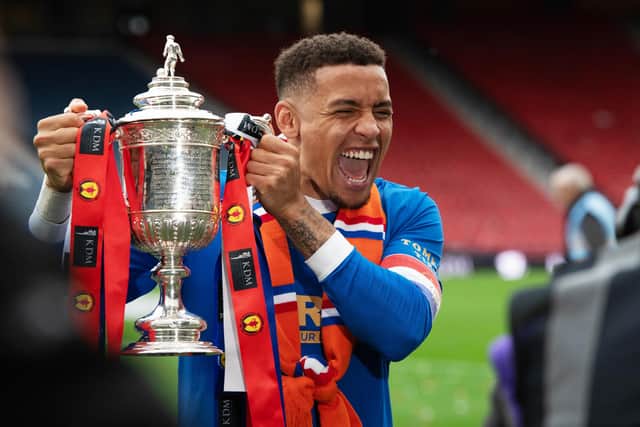 Rangers captain James Tavernier lifts the Scottish Cup following last season's win over Hearts in the Hampden final. (Photo by Sammy Turner / SNS Group)