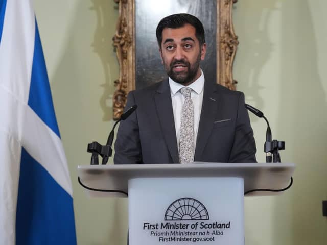 Humza Yousaf speaks during a press conference at Bute House, his official residence in Edinburgh where he said he will resign as SNP leader and Scotland's First Minister. Picture: Andrew Milligan/PA Wire