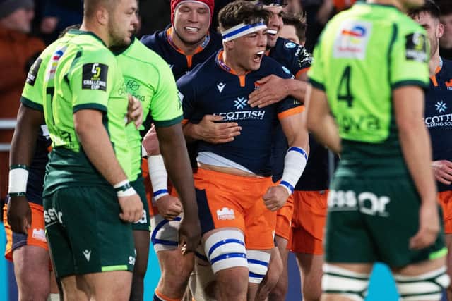 Edinburgh's Connor Boyle celebrates his first try for the club. (Photo by Paul Devlin / SNS Group)