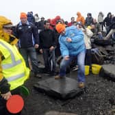 It's all in the swing: 2009 event sponsor John Forteith, from Oban, shows how to skim the perfect stone
Pic: Jane Barlow