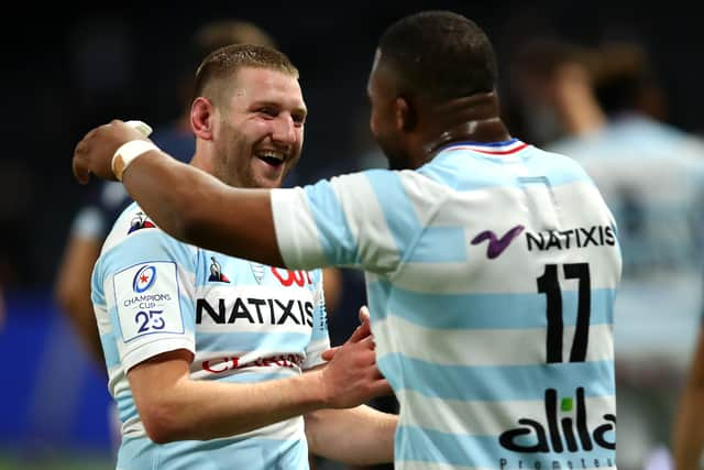 Finn Russell celebrates Racing 92's Heineken Champions Cup semi-final win over Saracens.