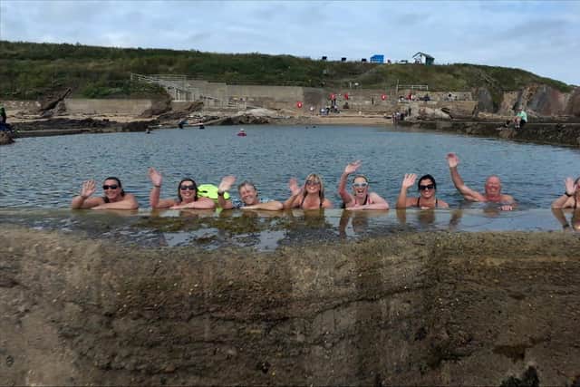 Meopausal Mermaids in Fife (Julie is fourth from right) Pic: Solus Productions/BBC