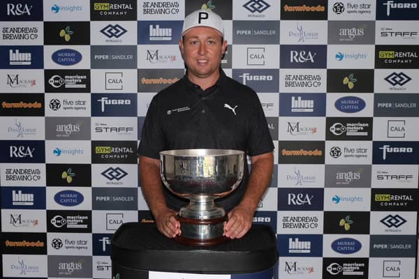 Graeme Robertson shows off the trophy after winning the Leven Links Classic on the Tartan Pro Tour. Picture: Tartan Pro Tour
