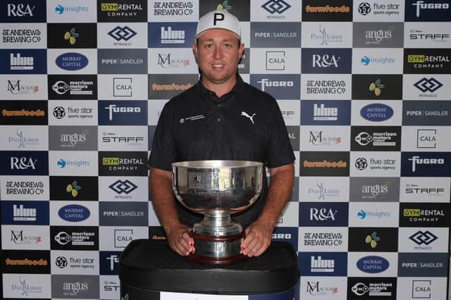 Graeme Robertson shows off the trophy after winning the Leven Links Classic on the Tartan Pro Tour. Picture: Tartan Pro Tour