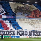Rangers fans tifo display ahead of the UEFA Europa League semi-final 2nd leg against RB Leipzig at Ibrox. (Photo by Craig Williamson / SNS Group)
