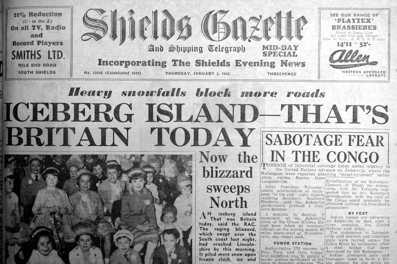 Britain was turned into an 'iceberg island' according to this special edition of the Shields Gazette on January 3, 1963.