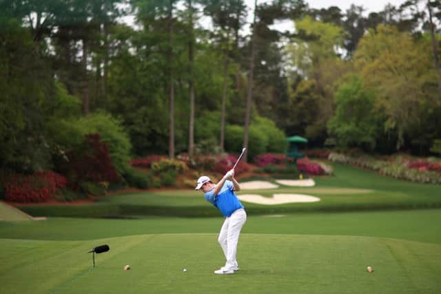 Bob MacIntyre of Scotland plays his shot from the 12th tee during the second round of the Masters at Augusta National Golf Club. Picture: Mike Ehrmann/Getty Images.