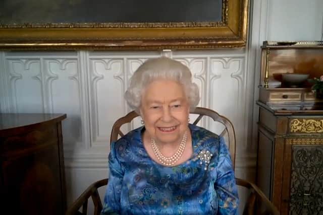 Queen Elizabeth II during a video call from Windsor Castle with members of the Armed Forces based across the globe (Picture: Buckingham Palace)