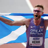Josh Kerr celebrates after winning the Men's 3,000 Metres Final  (Photo by Alex Pantling/Getty Images)