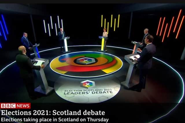 Scottish party leaders debate the Covid recovery on the election's final TV debate. Picture: BBC Scotland