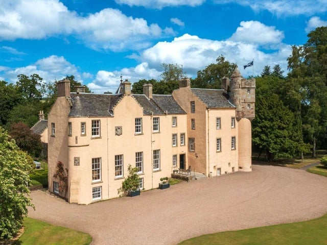 Set in 45 acres of ground near Auchtermuchty in Fife, Myres Castle dates back to the 16th century and has links with nearby Falkland Palace. It was built by John Scrymgeour, who refurbished both Falkland and Holyrood palaces for James V. It's now a modern home with five reception rooms, 10 bedrooms with bathrooms, and two kitchens. For a cool £3.5 million starting price you also get a cottage and gate lodge, outbuildings, a garden room, a walled gardem, a maze, a pond, a tennis court, and even a helicopter pad.