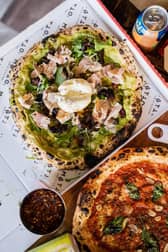 Burrata and speck pizza