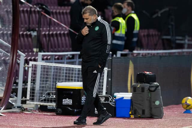 Celtic manager Ange Postecoglou during a cinch Premiership match between Hearts and Celtic at Tynecastle Park. Photo by Craig Williamson / SNS Group