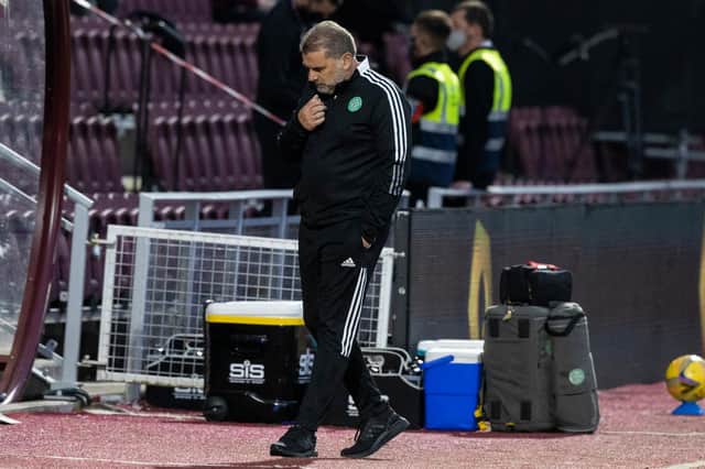 Celtic manager Ange Postecoglou during a cinch Premiership match between Hearts and Celtic at Tynecastle Park. Photo by Craig Williamson / SNS Group