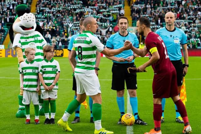 Celtic captain Scott Brown will meet Sarajevo captain Krste Velkoski again on Thursday.