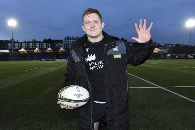 Glasgow Warriors' Johnny Matthews scored a club record five tries in one match in the 73-33 win over the Dragons at Scotstoun.  (Photo by Ross MacDonald / SNS Group)