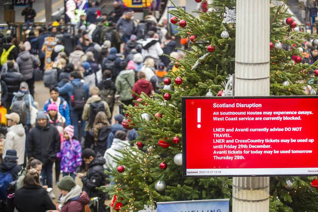 Travellers at Edinburgh Waverley station, as services are disrupted by Storm Gerrit. Picture: Lisa Ferguson