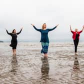 Performers Nerea Bello and  Mairi Morrison joined theatremaker Julia Taudevin on Silverknowes Beach to help launch this year's Made in Scotland showcase at the Fringe. Picture: Lisa Ferguson