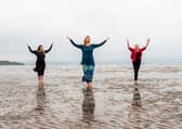 Performers Nerea Bello and  Mairi Morrison joined theatremaker Julia Taudevin on Silverknowes Beach to help launch this year's Made in Scotland showcase at the Fringe. Picture: Lisa Ferguson