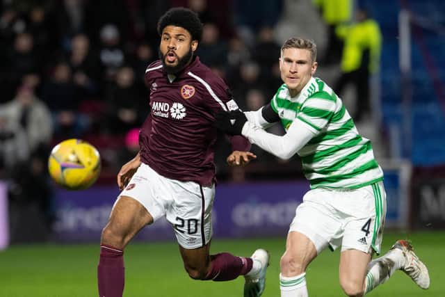 Ellis Simms made his Hearts debut against Celtic.