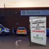 Police at the entrance to Rejects in Kirkcaldy