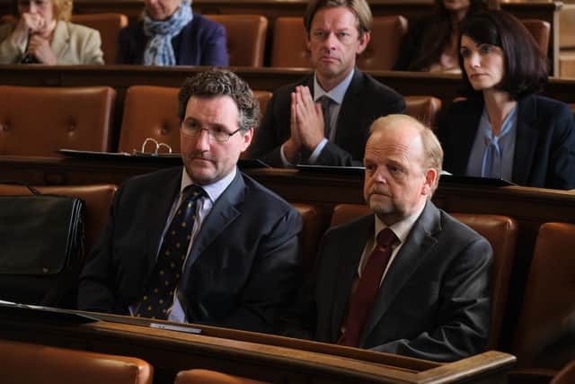 John Hollingworth as James Hartley and Toby Jones as Alan Bates in a scene from the ITV show Mr Bates vs The Post Office (Picture: ITV)