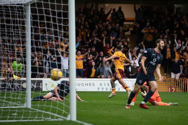 Tony Watt celebrates after scoring to make it 2-1 Motherwell during a cinch Premiership match against Ross County at Fir Park.