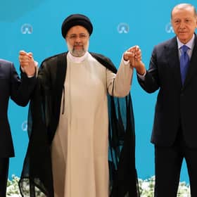 Iranian President Ebrahim Raisi met Russian President Vladimir Putin and Turkish President Recep Tayyip Erdogan in Tehran last month (Picture: Sergei Savostyanov/Sputnik/AFP via Getty Images)