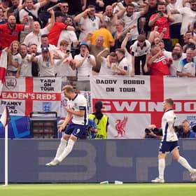 Harry Kane celebrates one of his goals at Euro 2024. Cr: Martin Rickett