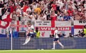 Harry Kane celebrates one of his goals at Euro 2024. Cr: Martin Rickett