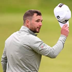 Michael Stewart acknowledges the crowd on the 18th green during the third round of the 151st Open at Royal Liverpool last month. Picture: Ross Kinnaird/Getty Images.