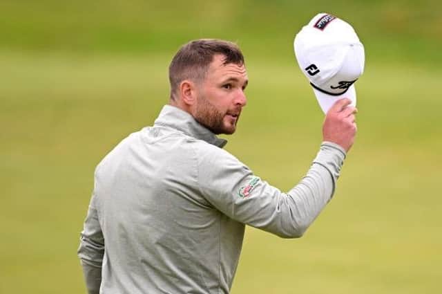 Michael Stewart acknowledges the crowd on the 18th green during the third round of the 151st Open at Royal Liverpool last month. Picture: Ross Kinnaird/Getty Images.