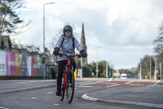 The new cycleway west of Haymarket. (Photo by Lisa Ferguson/The Scotsman)