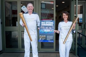 Stephen and Roselyn Bruce with their Olympic torches as they help promote the fundraising film.
